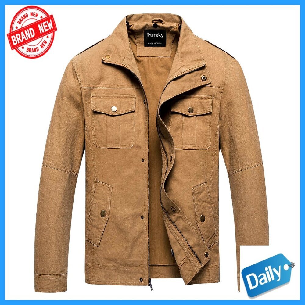 Military Style Canvas Jacket Hooded Casual Cotton Lightweight Fall Coat Men's